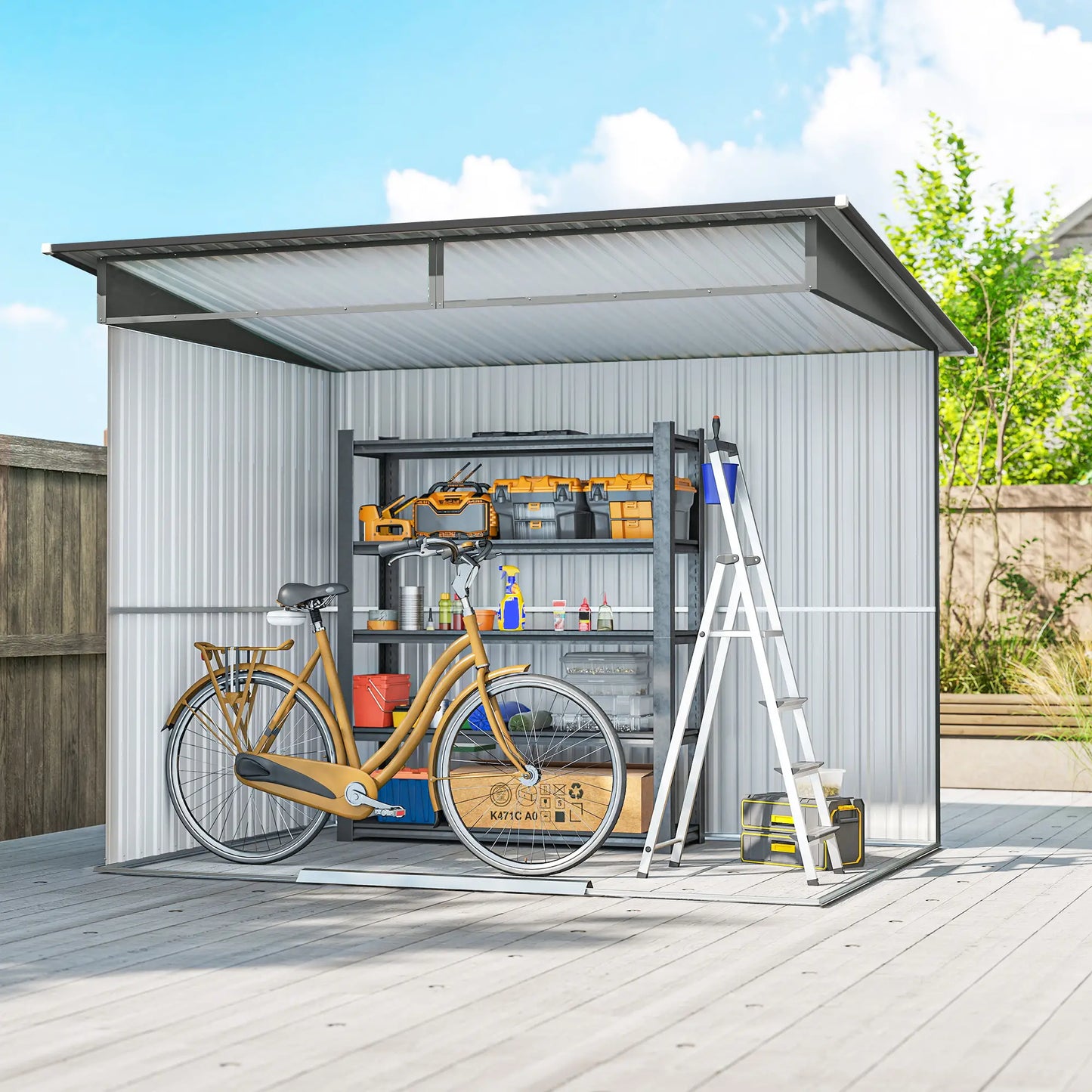 9' X 6.5' Outdoor Metal Garden Shed, Utility Tool Storage, Light Grey Sheds at Gallery Canada