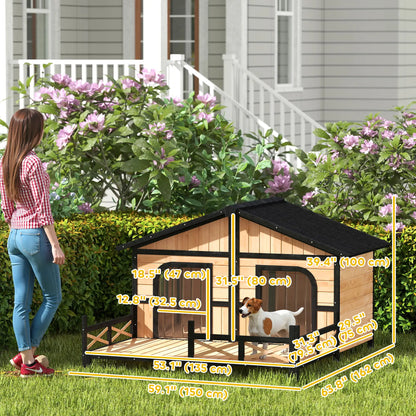 59"x64"x39" Wood Dog House, Outdoor Cabin-Style, Elevated Pet Shelter, Beige Houses, Kennels & Pens at Gallery Canada