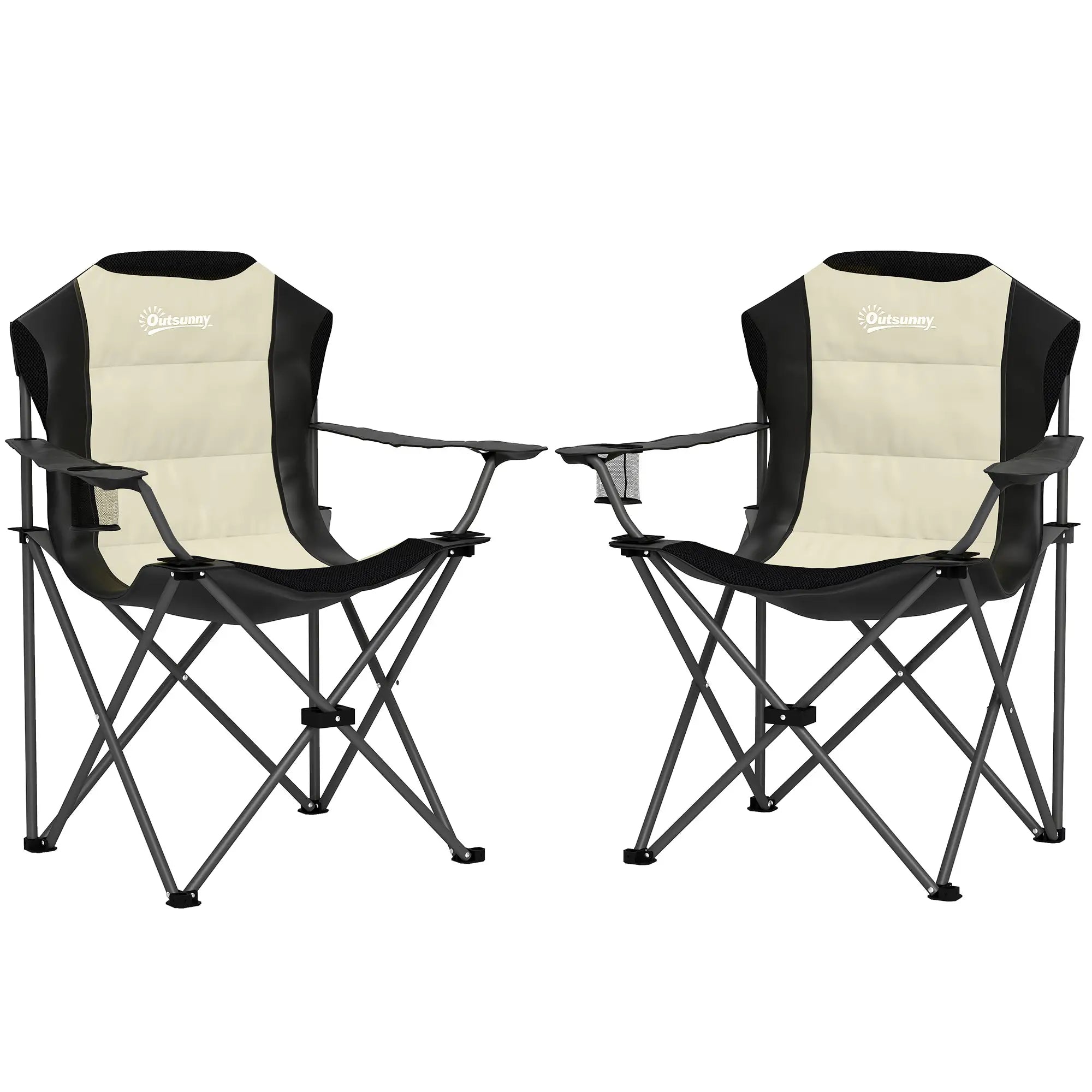 2 Pack Folding Camping Chairs, High Back w/ Cup Holder, Padded, Cream Picnic Tables & Camping Chairs at Gallery Canada