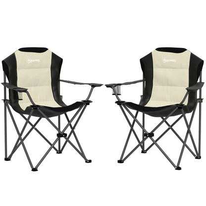 2 Pack Folding Camping Chairs, High Back w/ Cup Holder, Padded, Cream Picnic Tables & Camping Chairs at Gallery Canada