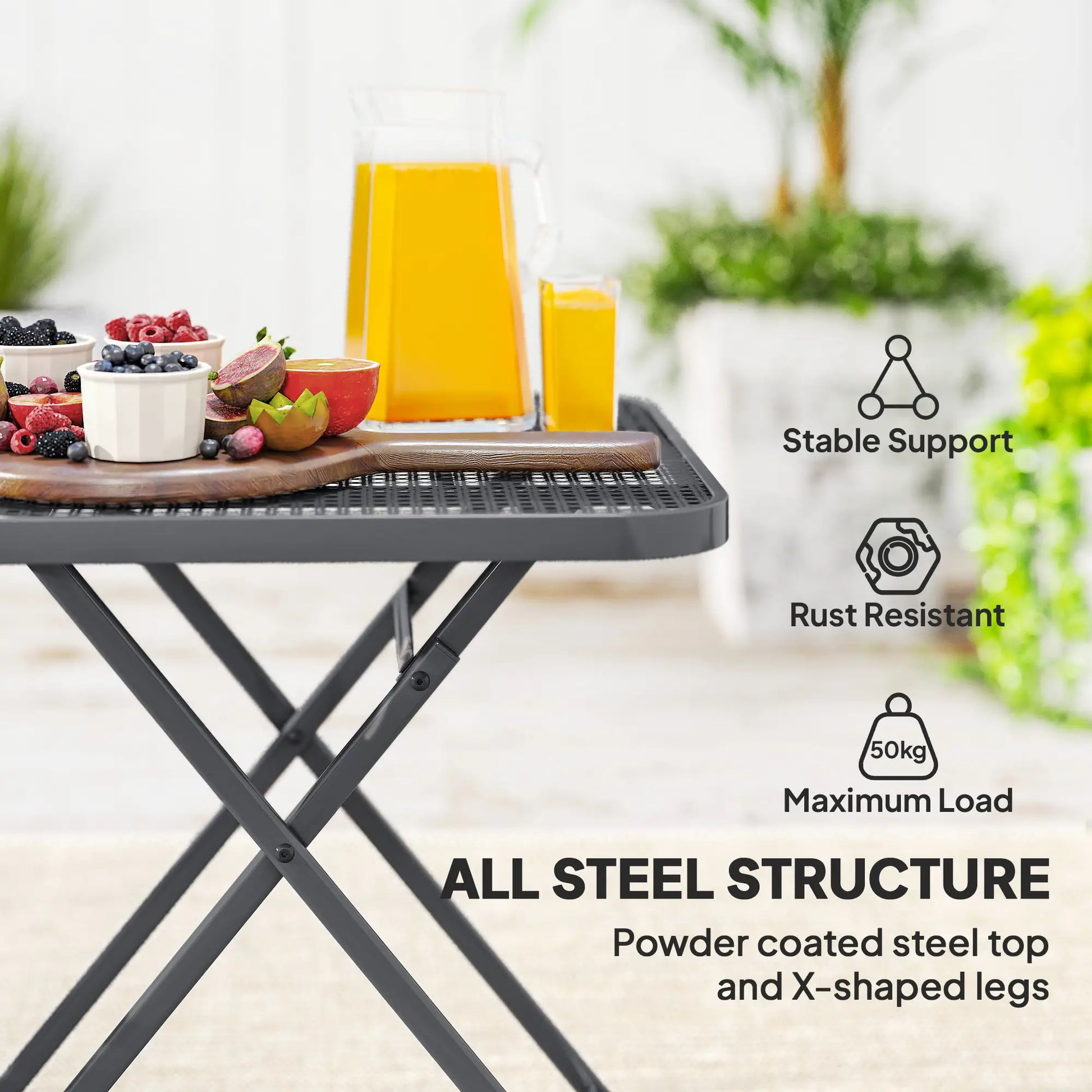 27.5" Square Outdoor Folding Table, Grid Rattan-Like Top, Light Grey Patio Dinning Tables at Gallery Canada