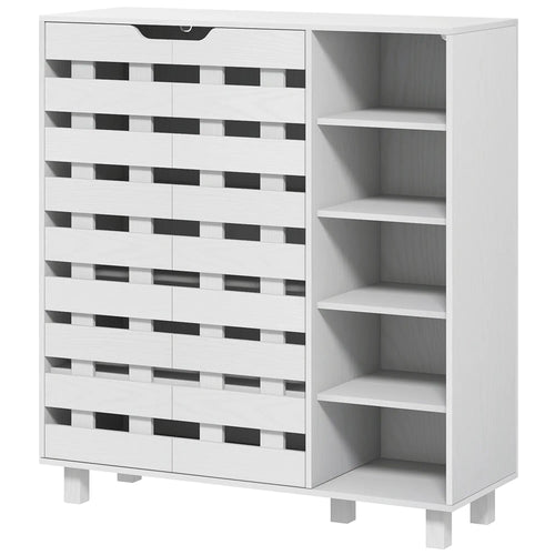 21 Pair Shoe Cabinet, 5-Tier Double Door Cupboard, White
