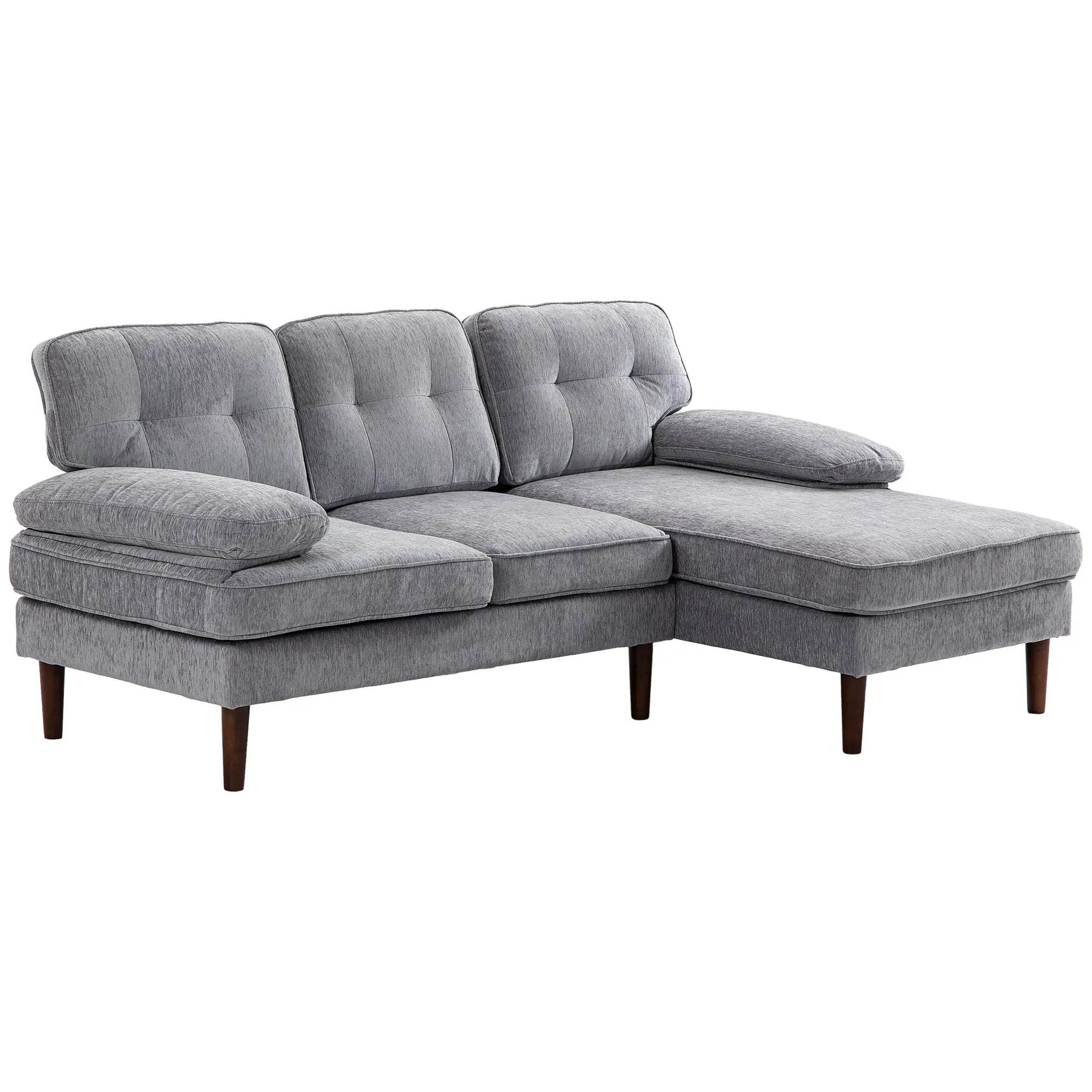 Modern Corner Couch with Right Chaise Lounge, Tufted 3-Seater Sofa with Wooden Legs for Living Room, Grey 3-Seater Sofas at Gallery Canada