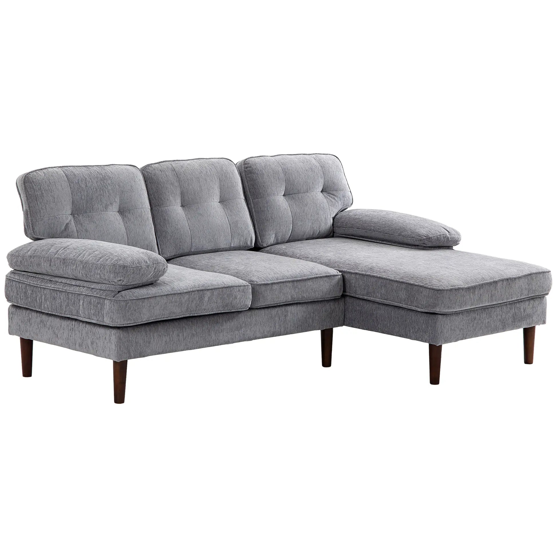 Modern Corner Couch with Right Chaise Lounge, Tufted 3-Seater Sofa with Wooden Legs for Living Room, Grey 3-Seater Sofas at Gallery Canada
