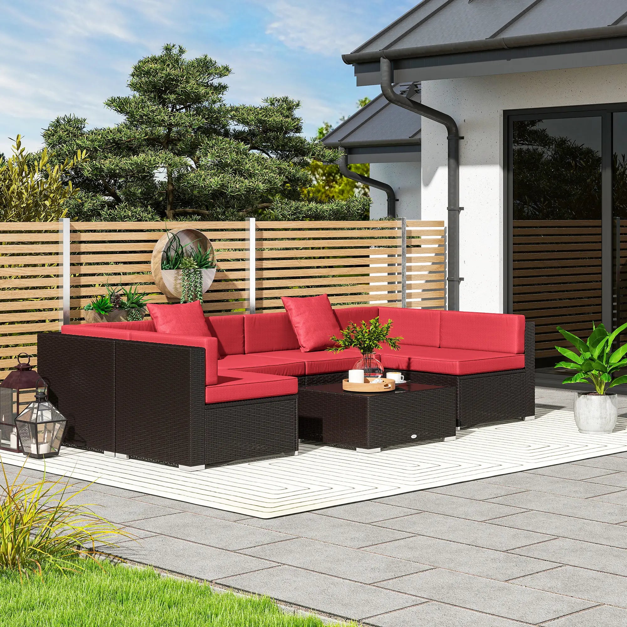7-Piece Garden Wicker Sectional Set, Patio Sofa, Wine Red Patio Furniture Sets at Gallery Canada