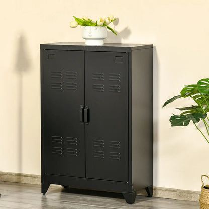 Metal Storage Cabinet, 2 Louvered Doors, Adjustable Shelves, Black Storage Cabinets at Gallery Canada