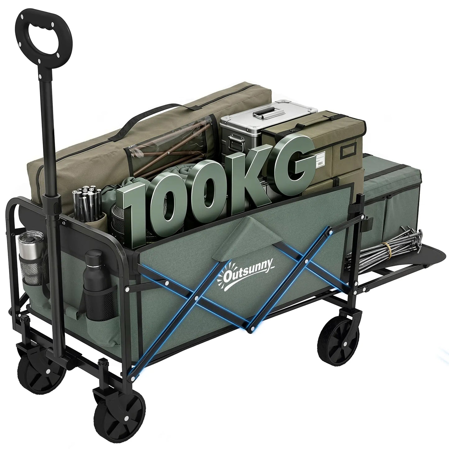 Foldable Collapsible Wagon Cart, 72L & 198 LBS Capacity, Green Folding Garden Carts at Gallery Canada