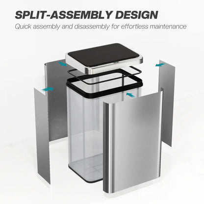10.6 Gallon Automatic Garbage Can, Soft-Close Lid, Touchless, Fingerprint Resistant Stainless Steel Household Supplies at Gallery Canada