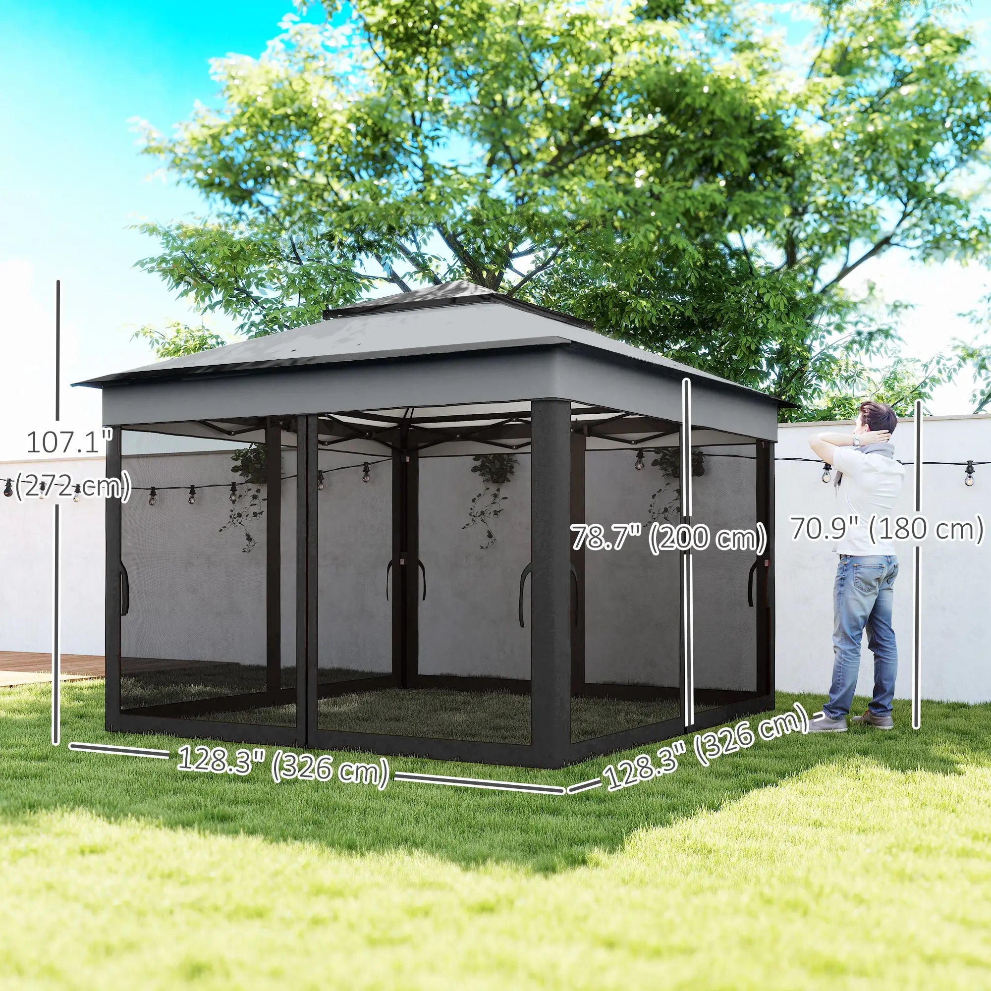 10.7 x 10.7ft Pop Up Gazebo, Adjustable Sun Shelter, Dark Grey Pop Up Canopies at Gallery Canada