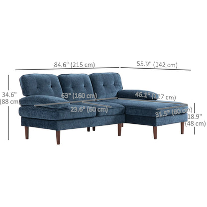 Modern Corner Couch, Right Chaise Lounge, Tufted 3-Seater Sofa, Wooden Legs, Navy Blue 3-Seater Sofas at Gallery Canada