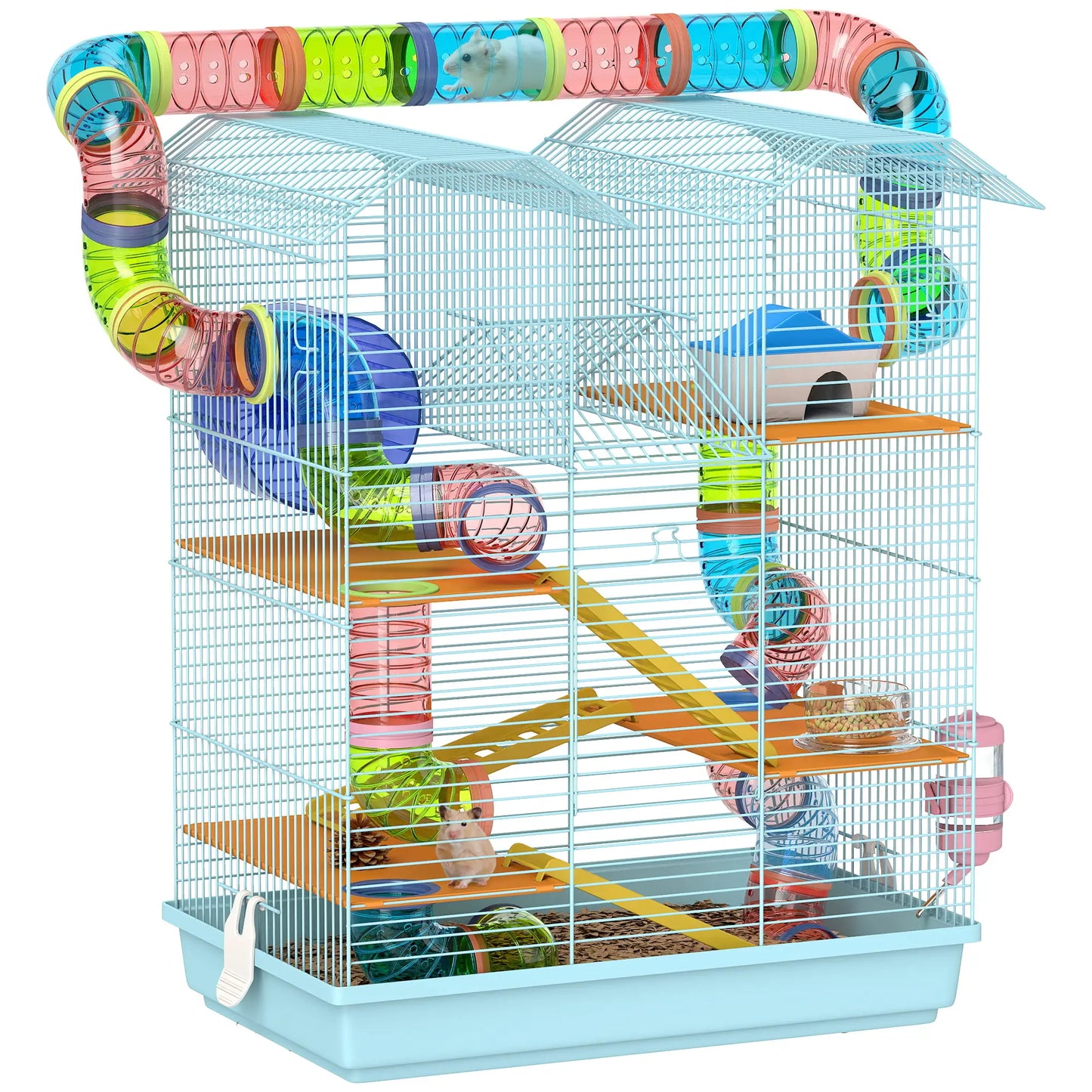 18.5" Hamster Cage, 5 Tiers, Tunnel Tube System, Exercise Wheel, Water Bottle, Light Blue Hamster Cages at Gallery Canada