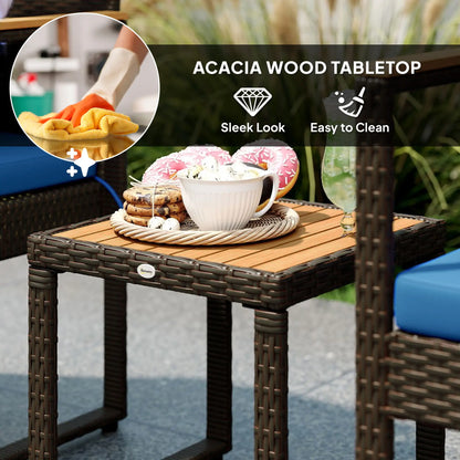 3-Piece Wicker Patio Set, Rattan Bistro, Acacia Table, Dark Blue Bistro Sets at Gallery Canada