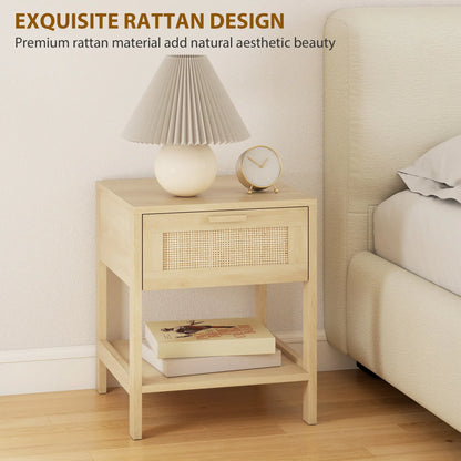 Narrow Nightstand With Rattan, Drawer And Shelf, Set Of 2, Natural Wood Bedside Tables at Gallery Canada