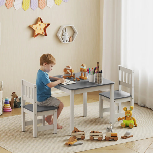 Kids Table and Chairs Set, Toddler Activity Table, 2 Chairs, Grey Kids Table Sets Grey, White at Gallery Canada