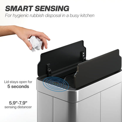 13.2 Gallon Sensor Can, Automatic Garbage Can, Soft Close Butterfly Lid, Fingerprint Proof Stainless Steel, Silver