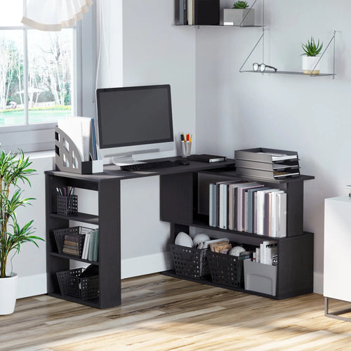 L Shaped Desk, 360° Rotating Corner, Computer Writing Table, Black