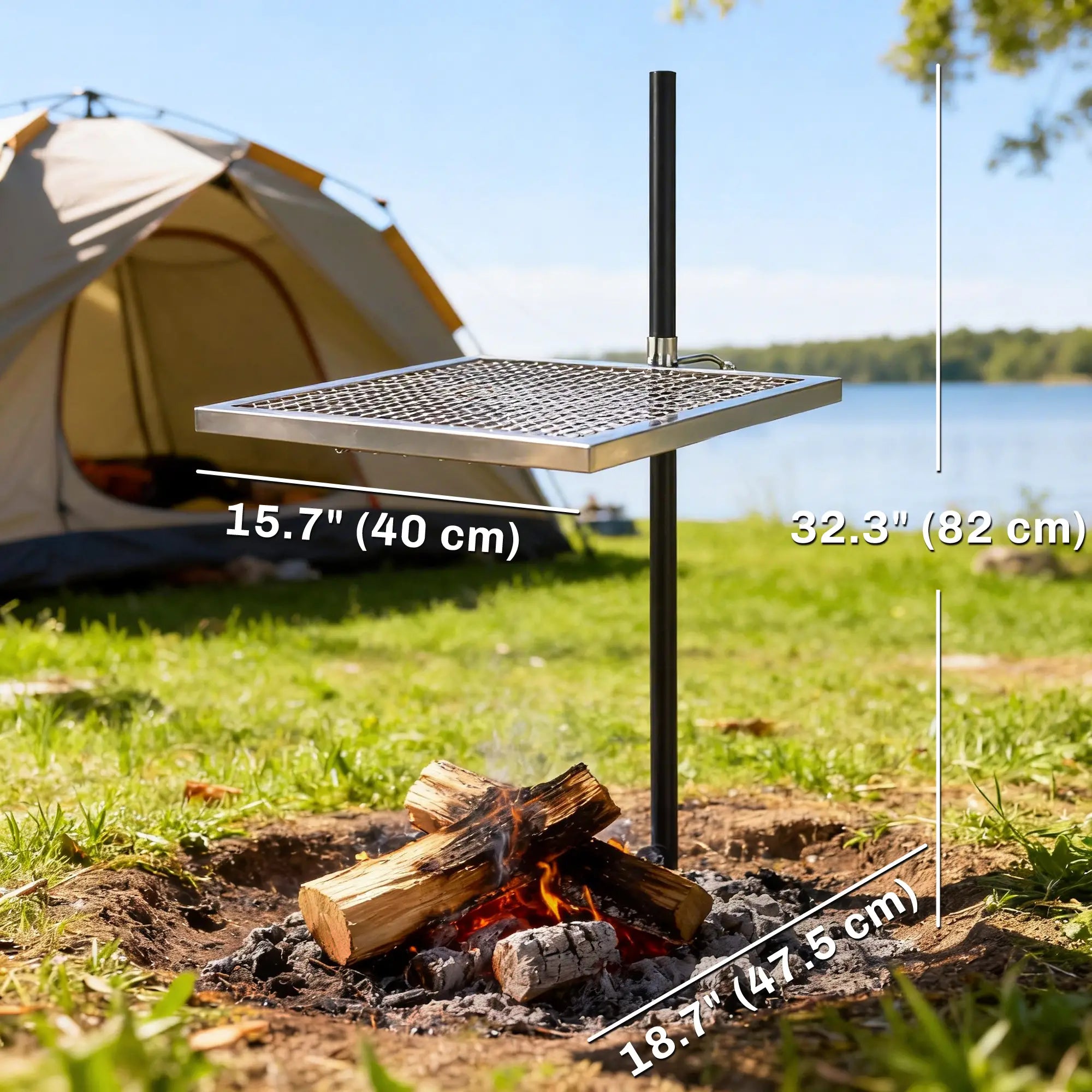 Swivel Campfire Grill, 360 Adjustable Heavy Duty Chrome Steel, Silver Charcoal BBQ Grils at Gallery Canada