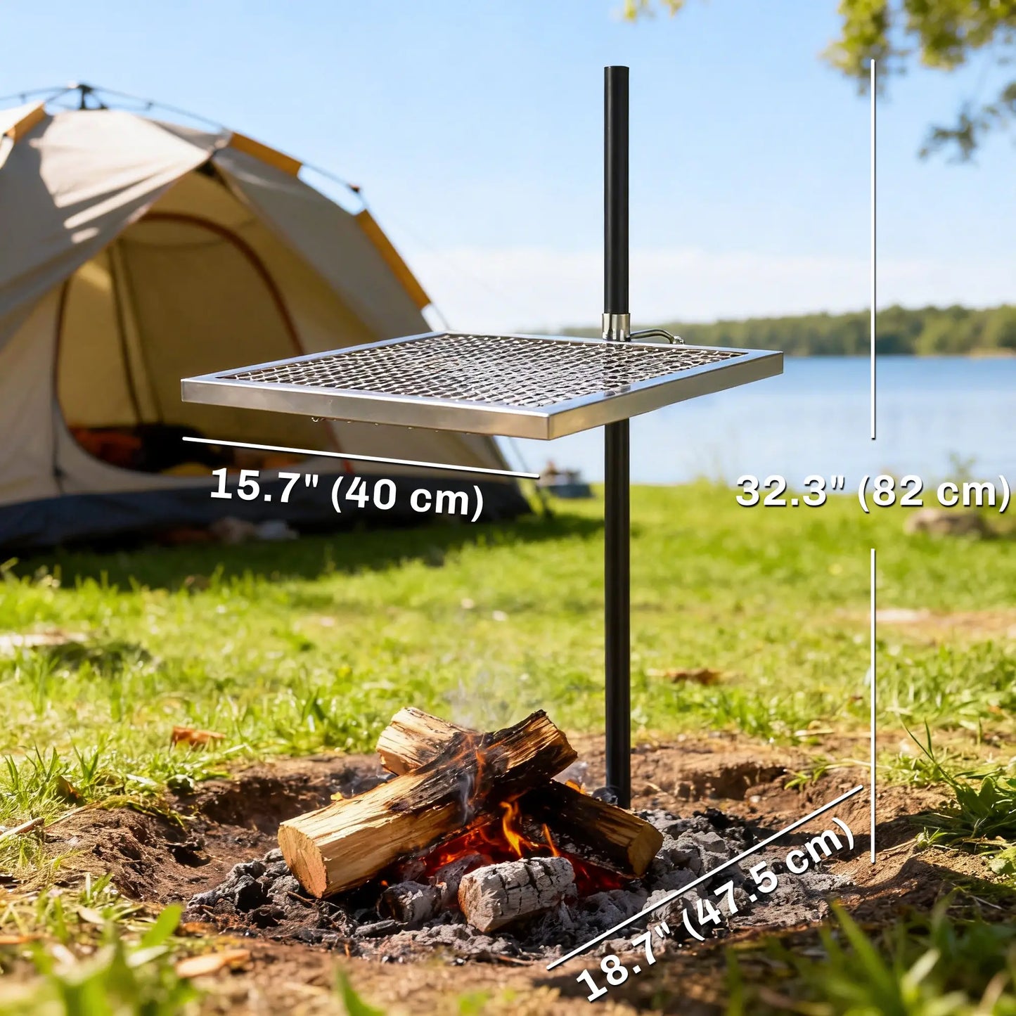 Swivel Campfire Grill, 360 Adjustable Heavy Duty Chrome Steel, Silver Charcoal BBQ Grils at Gallery Canada