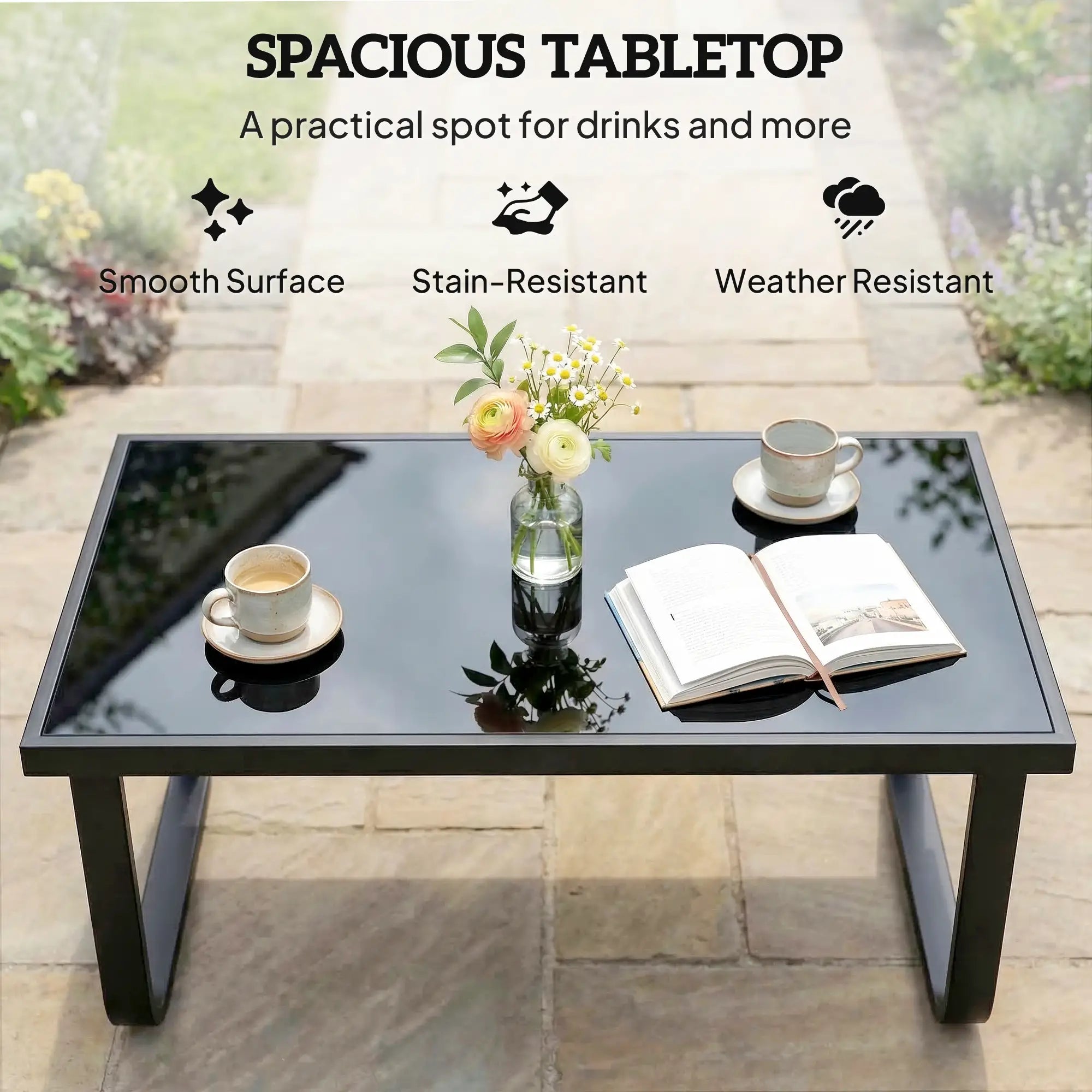 Outdoor Patio Coffee Table, Rectangle Metal Side Table, Tempered Glass Tabletop Patio Side Tables at Gallery Canada