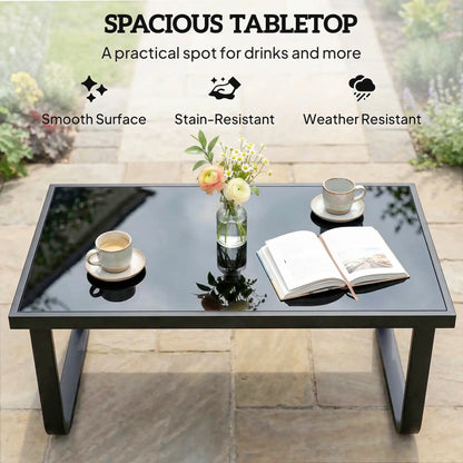 Outdoor Patio Coffee Table, Rectangle Metal Side Table, Tempered Glass Tabletop Patio Side Tables at Gallery Canada