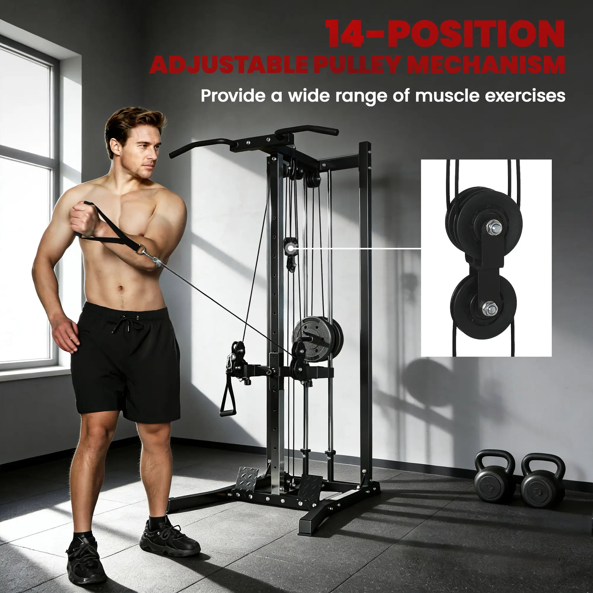 Cable Station Dual Pulley System, Pull Up Bar, 14 Adjustable Positions Power Towers at Gallery Canada