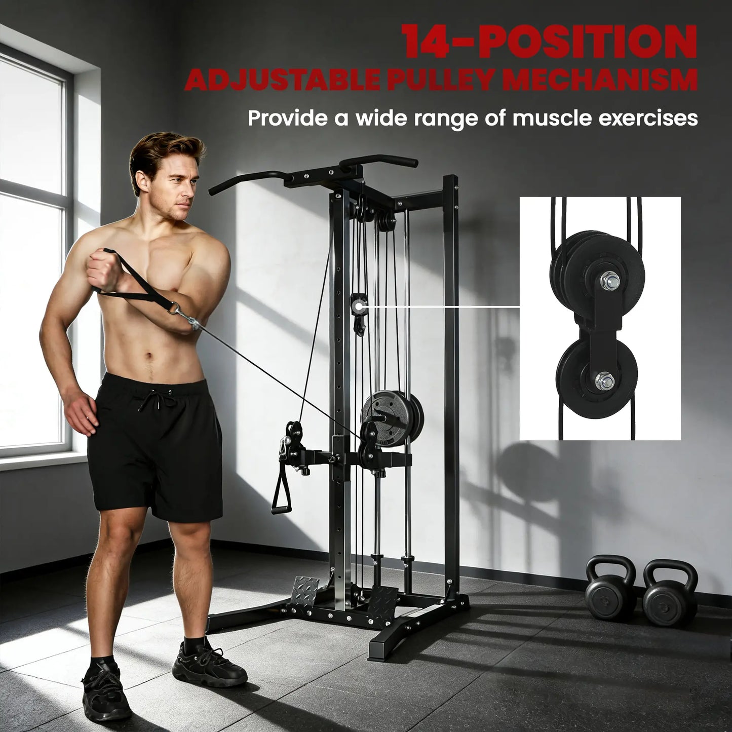 Cable Station Dual Pulley System, Pull Up Bar, 14 Adjustable Positions Power Towers at Gallery Canada