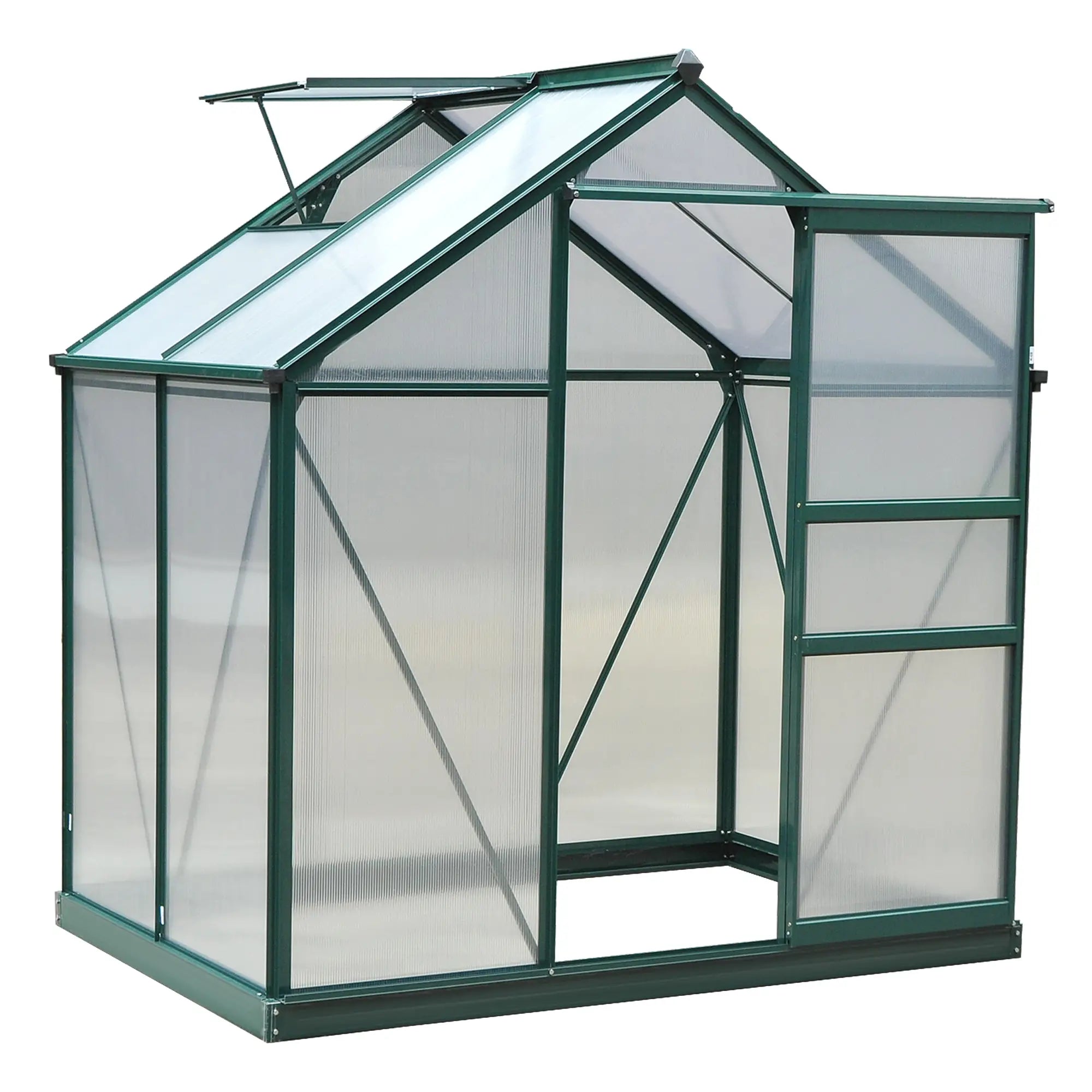 6.2' x 4.3' x 6.6' Polycarbonate Greenhouse, Walk-In, Galvanized Base, Aluminium Frame, Slide Door, Clear Walk In Greenhouses Green, Clear at Gallery Canada