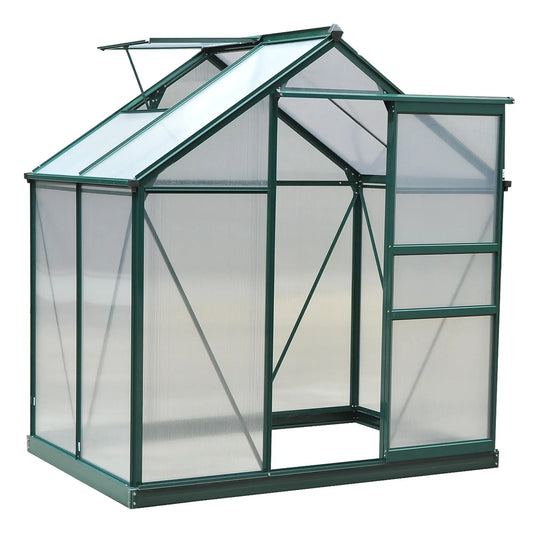 6.2' x 4.3' x 6.6' Polycarbonate Greenhouse, Walk-In, Galvanized Base, Aluminium Frame, Slide Door, Clear Walk In Greenhouses Green, Clear at Gallery Canada