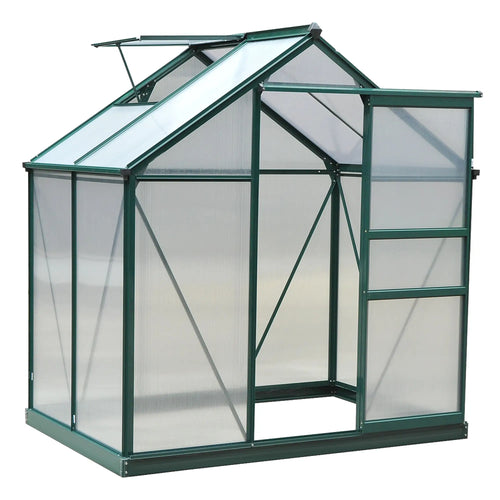 6.2' x 4.3' x 6.6' Polycarbonate Greenhouse, Walk-In, Galvanized Base, Aluminium Frame, Slide Door, Clear