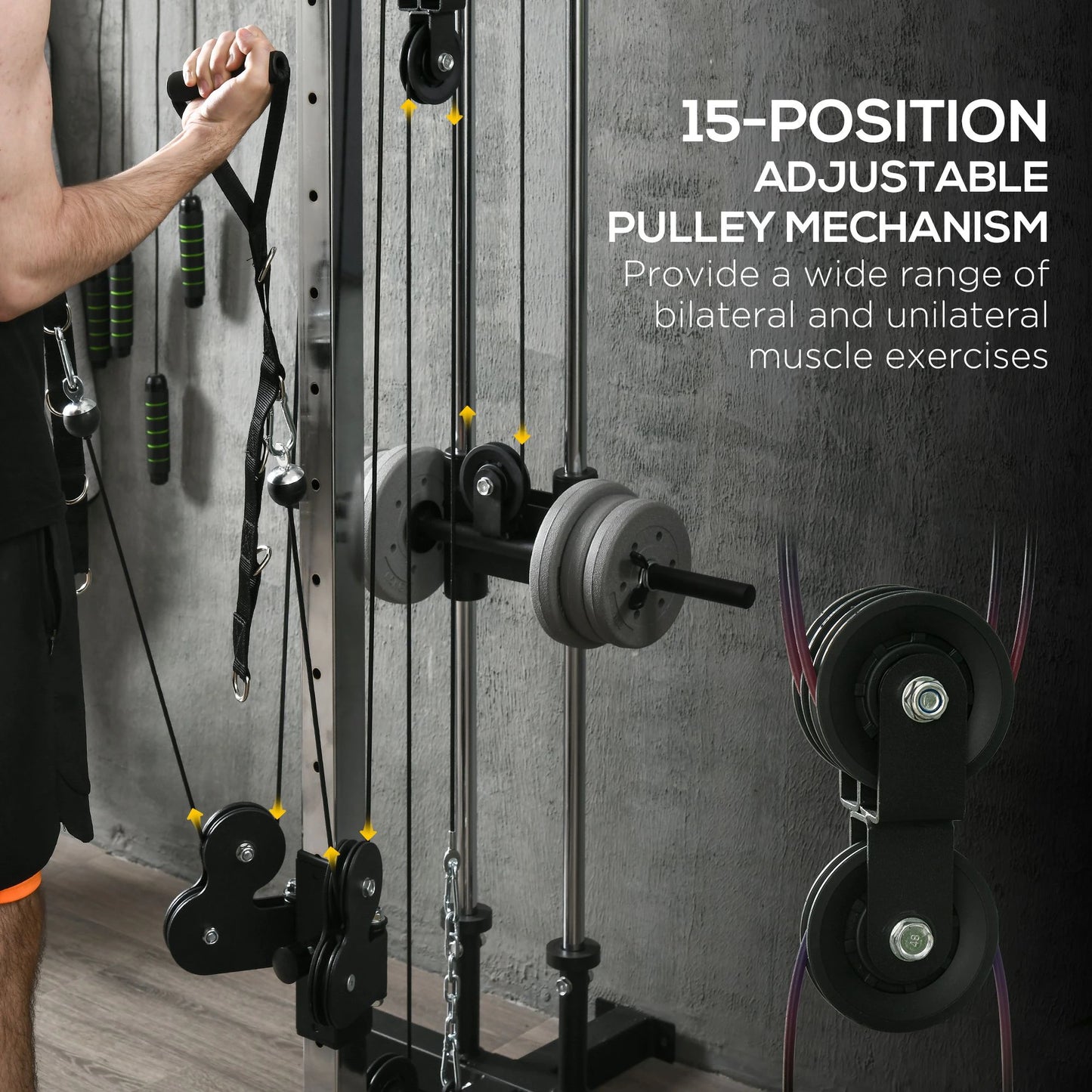 Wall Mount Cable Station, 15 Position Adjustable Dual Pulley, Home Gym Power Towers at Gallery Canada