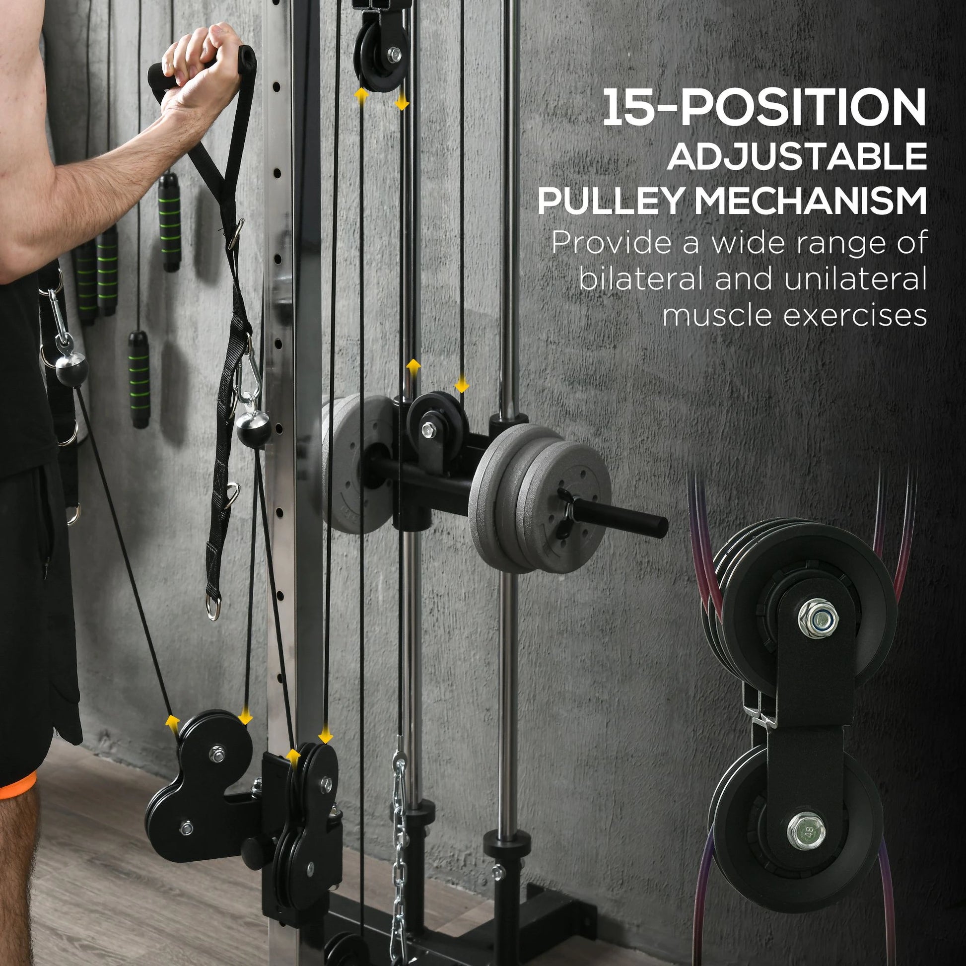 Wall Mount Cable Station, 15 Position Adjustable Dual Pulley, Home Gym Power Towers at Gallery Canada