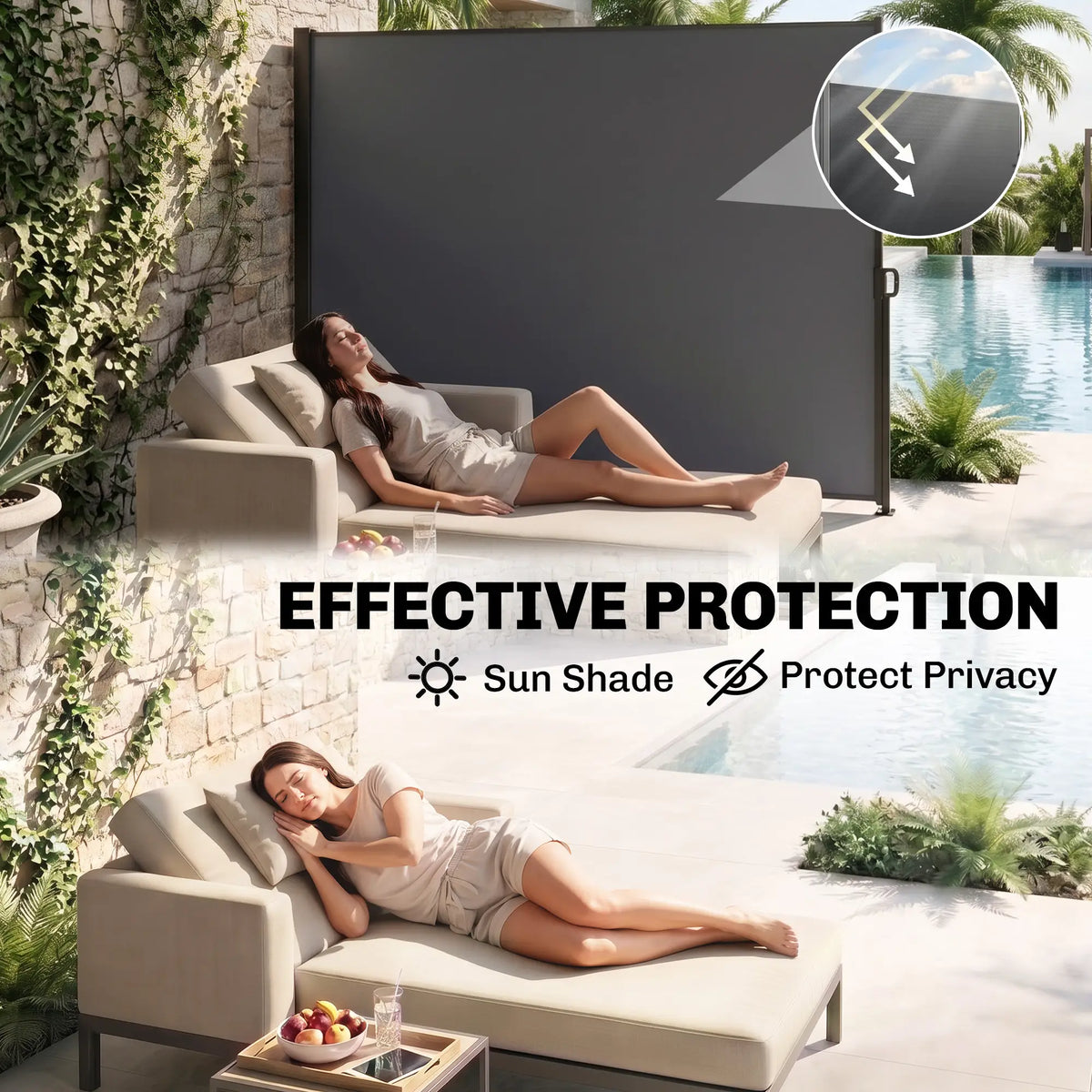118" x 79" Outdoor Folding Privacy Screen, Retractable Side Awning, UV Wind Resistant, Light Grey Side Awnings at Gallery Canada