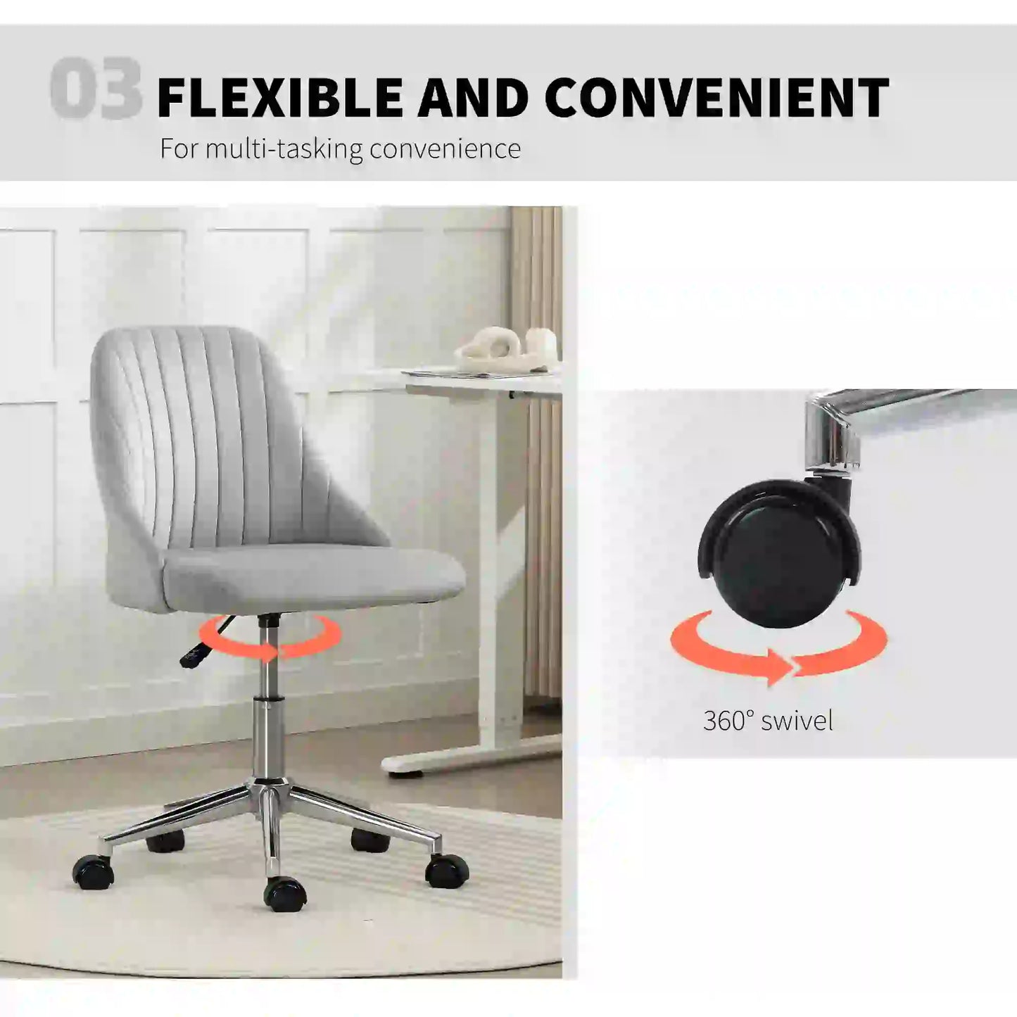 Velvet Adjustable Height Swivel Chair, For Makeup Office Bedroom, Grey Task Chairs at Gallery Canada