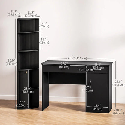 Computer Desk With Bookcase, Adjustable Shelf, Black