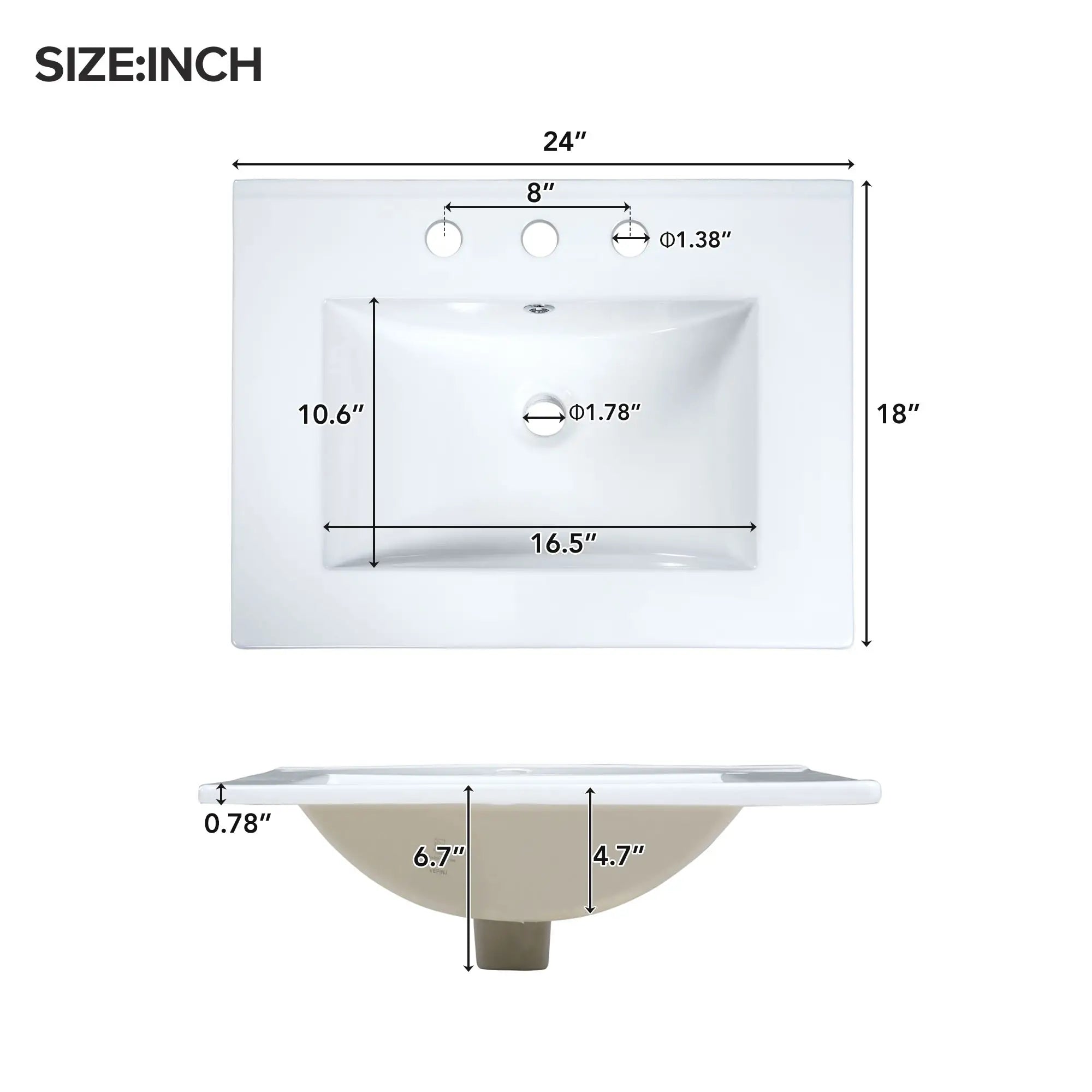 Bathroom Vanity Combo, Ceramic Sink, Storage Cabinet, 24