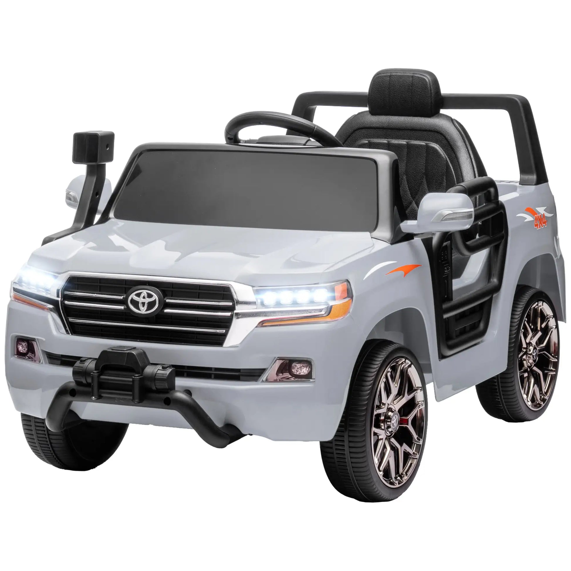 12V Kids Car, Remote Control, Four Wheel Spring Suspension, LED Light, Grey Electric Toy Cars Grey at Gallery Canada