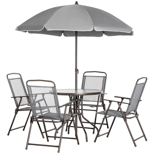 6 Pieces Outdoor Dining Set for 4 with Umbrella Patio Outdoor Furniture Set with Round Table 4 Folding Chairs Grey at Gallery Canada