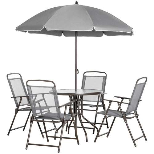 6-Piece Outdoor Dining Set, Round Table, 4 Folding Chairs, Grey