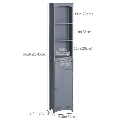 Tall Bathroom Storage Cabinet, 3-Tier Shelves with Drawer, Door, Grey Bathroom Cabinets at Gallery Canada
