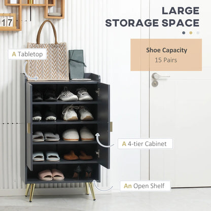 Narrow Shoe Storage Cabinet, Adjustable Shelves, Open Shelf, 15 Pairs, Grey Shoe Storage Cabinets & Racks at Gallery Canada