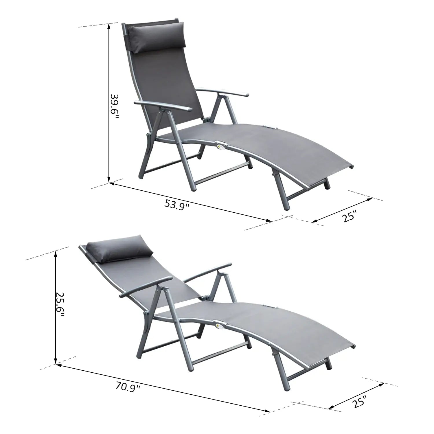 Heavy Duty Adjustable Folding Reclining Chair, Outdoor Sun Lounger, Grey Lounger Chairs at Gallery Canada