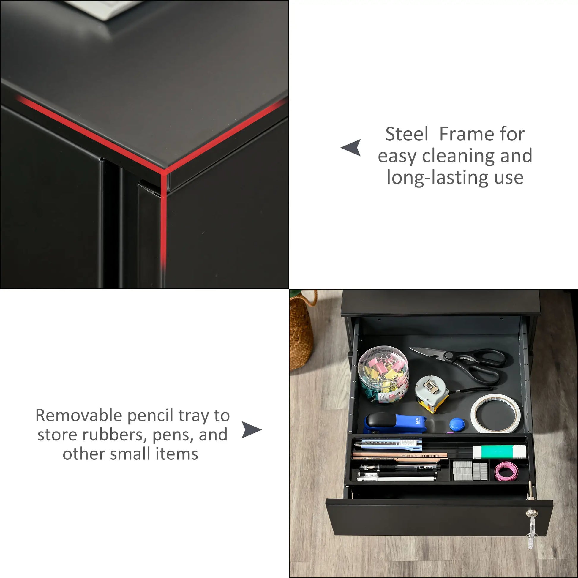 Lockable File Cabinet, Steel Filing Cabinet on Wheels for Legal, A4, Letter Size, with Pencil Tray for Home Office Office Cabinets & Cupboards at Gallery Canada