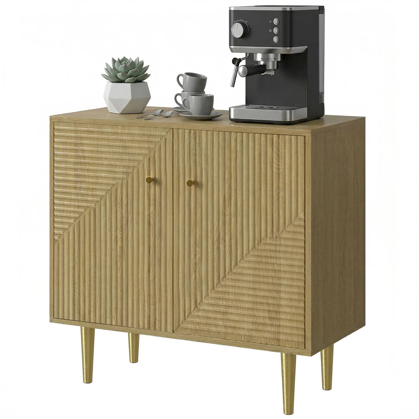 Oak Sideboard With Adjustable Shelf, 2 Doors, Gold Steel Legs, Gold Storage Cabinets Oak, Gold at Gallery Canada