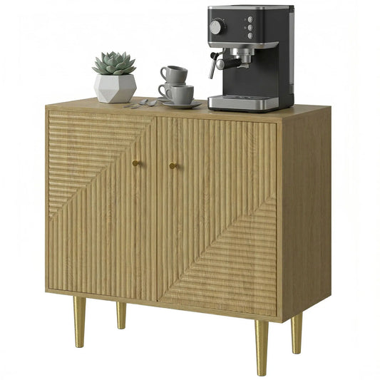 Oak Sideboard With Adjustable Shelf, 2 Doors, Gold Steel Legs, Gold Storage Cabinets Oak, Gold at Gallery Canada