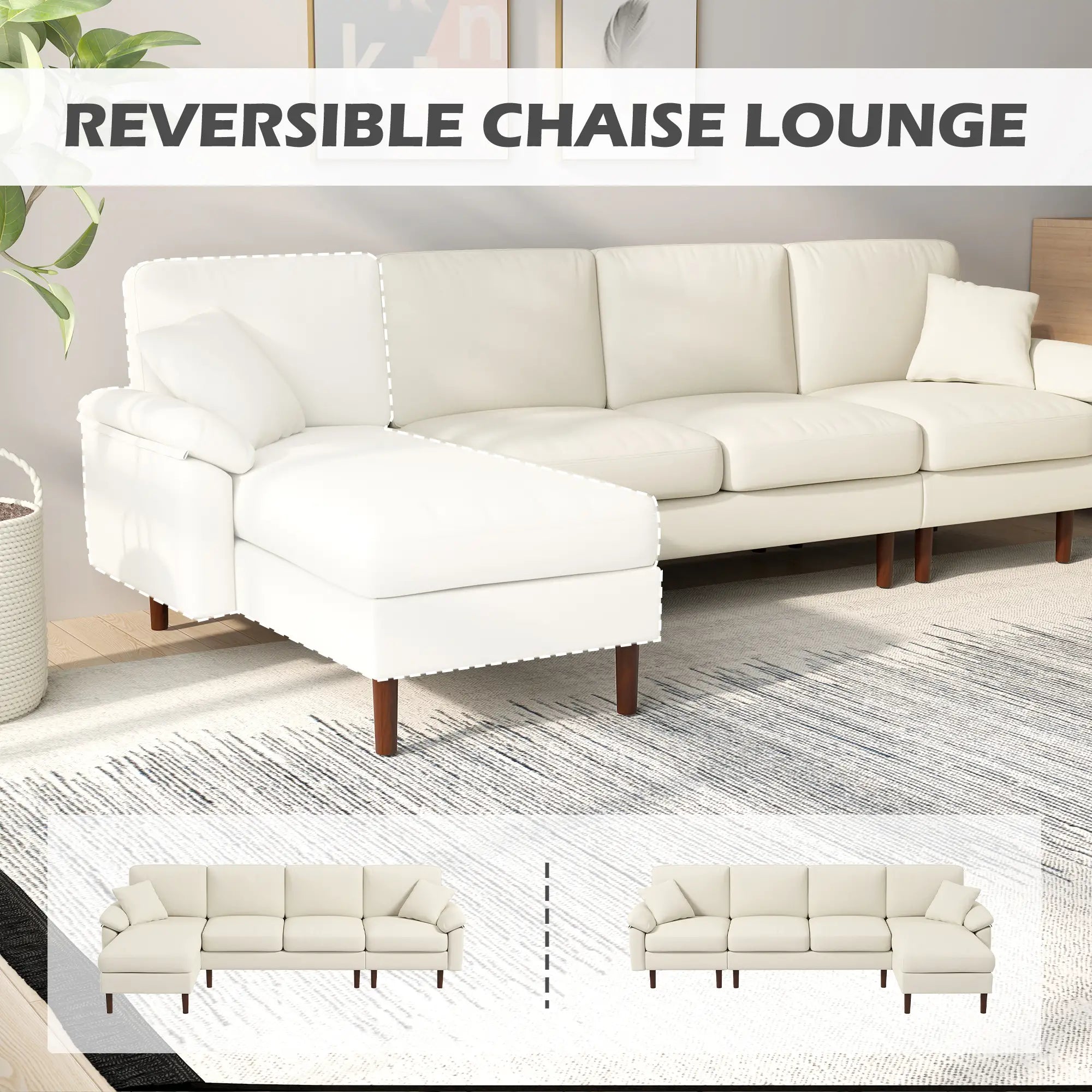 L-Shape Sectional Sofa, Changeable Chaise Lounge, Cream White 3-Seater Sofas at Gallery Canada