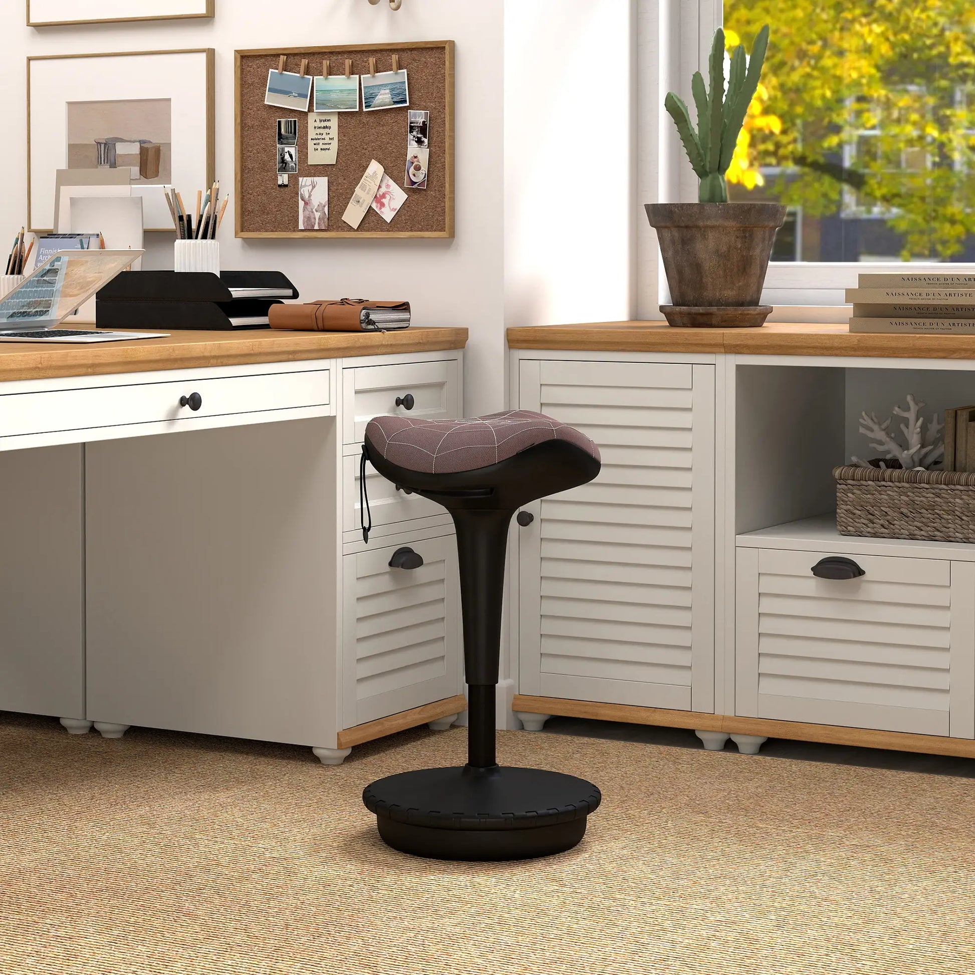 Backless Wobble Stool, Adjustable Standing Desk Chair, Brown Office Chairs at Gallery Canada