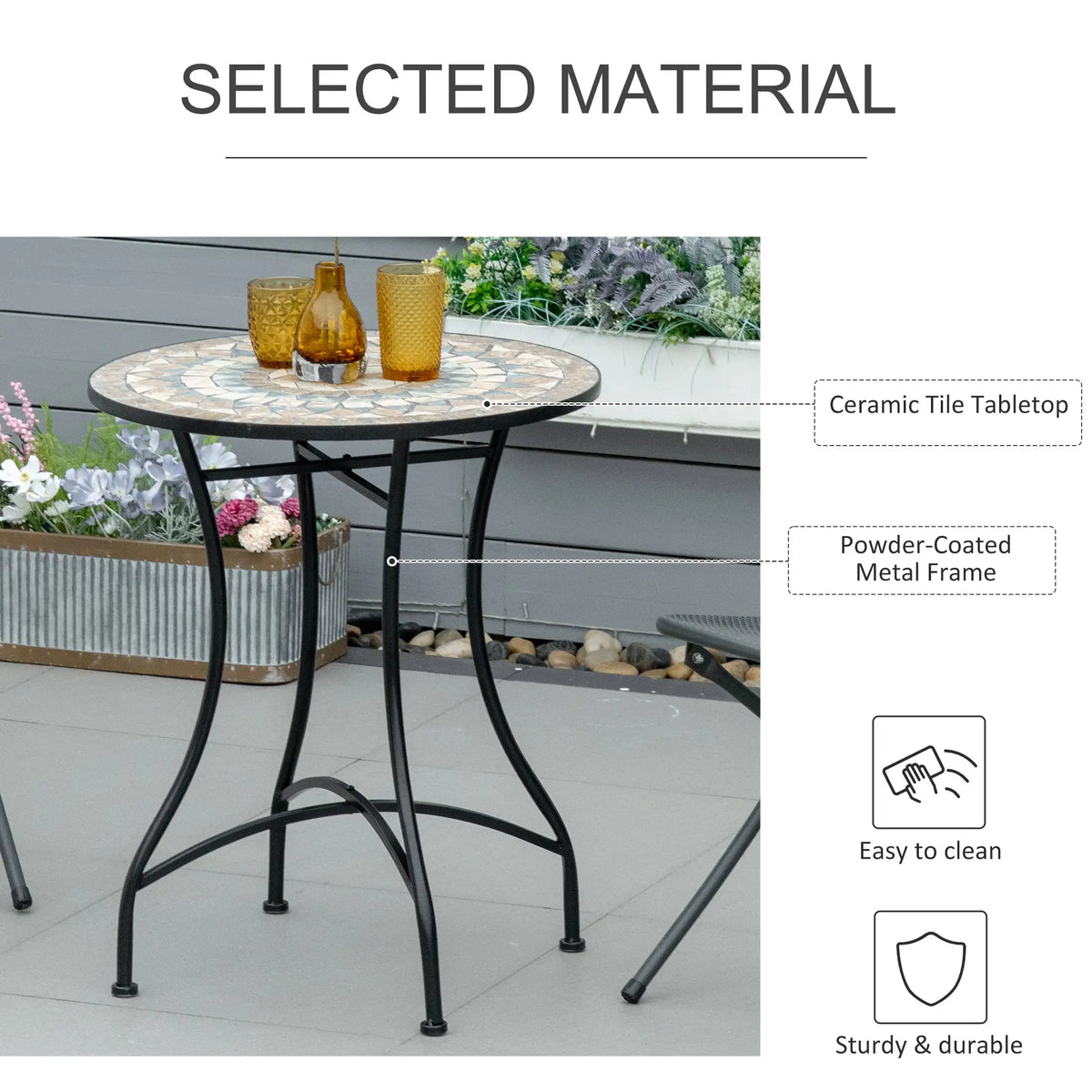 Round Mosaic Patio Table, Metal Frame, Outdoor Garden Furniture, Green Patio Side Tables at Gallery Canada
