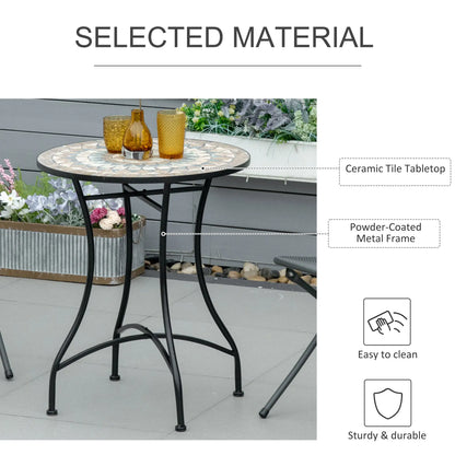 Round Mosaic Patio Table, Metal Frame, Outdoor Garden Furniture, Green Patio Side Tables at Gallery Canada