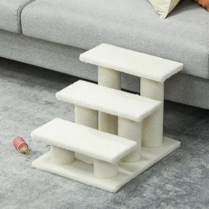18" 3 Tier Pet Stairs, Dog Cat Step, Scratch Post, Beige Cat Trees at Gallery Canada