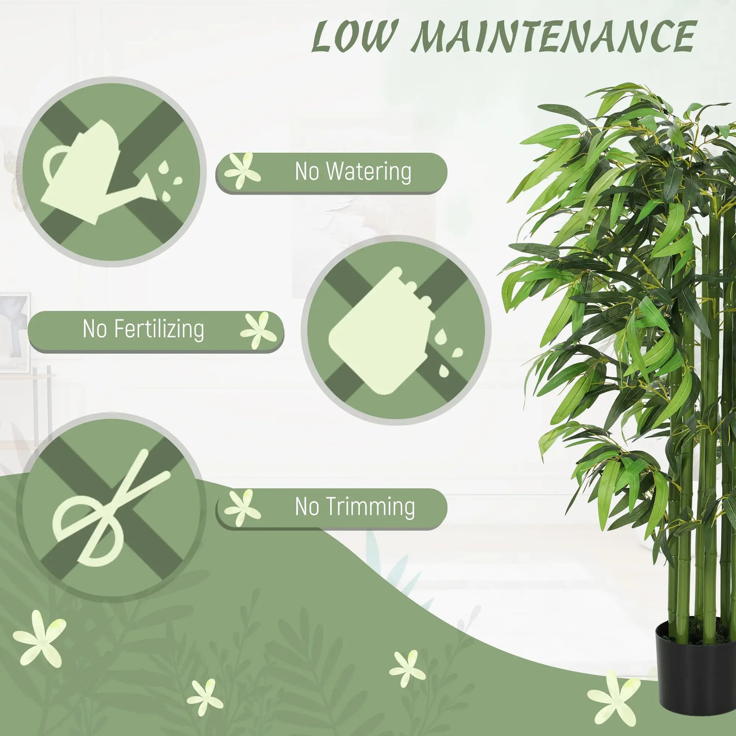 4.6FT Artificial Bamboo Tree Set, Decorative Faux Plant In Nursery Pot